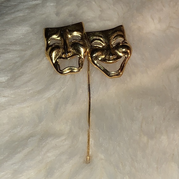 Vintage 80s Theatre masks stick pin brooch - Picture 2 of 8